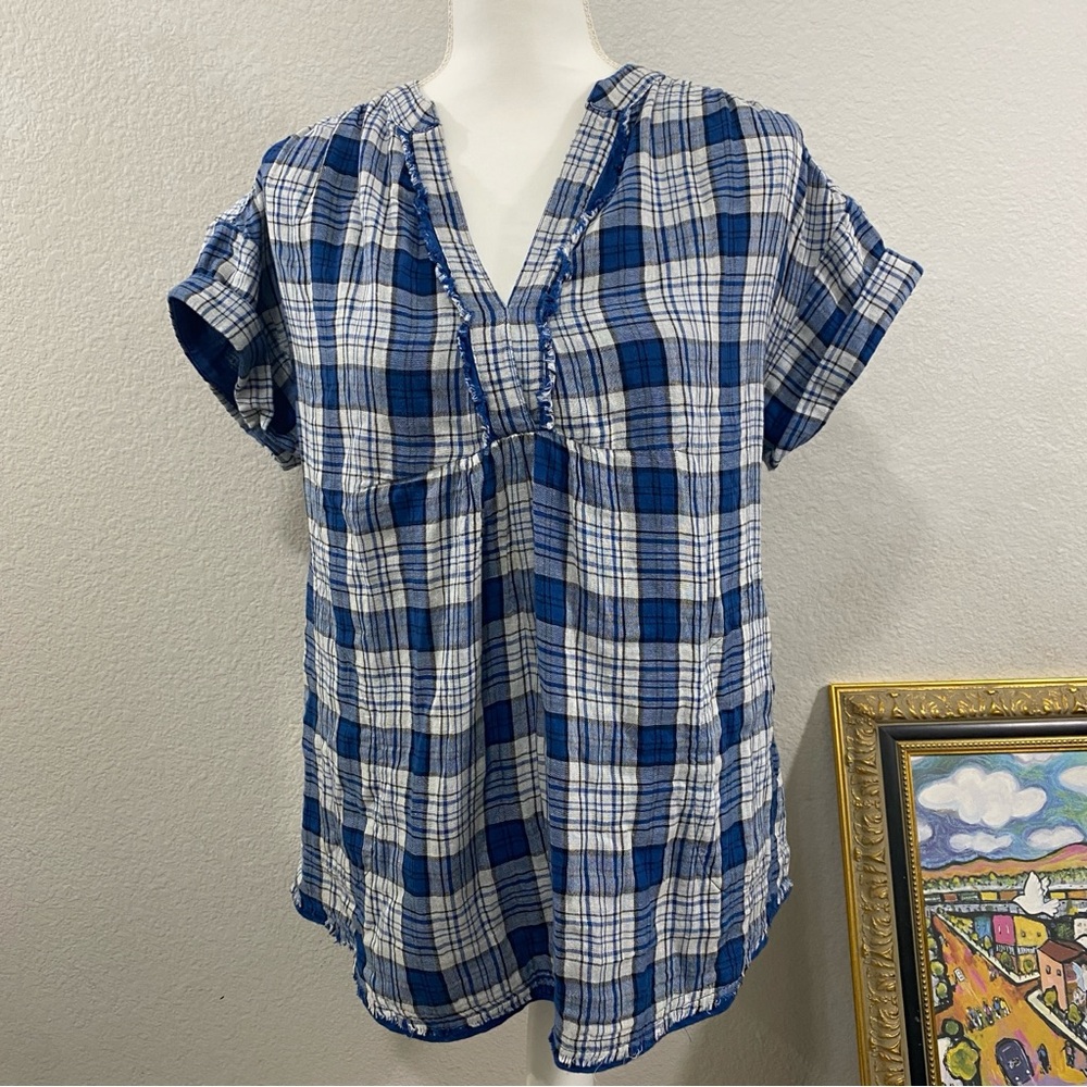 Ivy Jane Blue Plaid Women's‎ Top, Suze XS, 100% Cotton